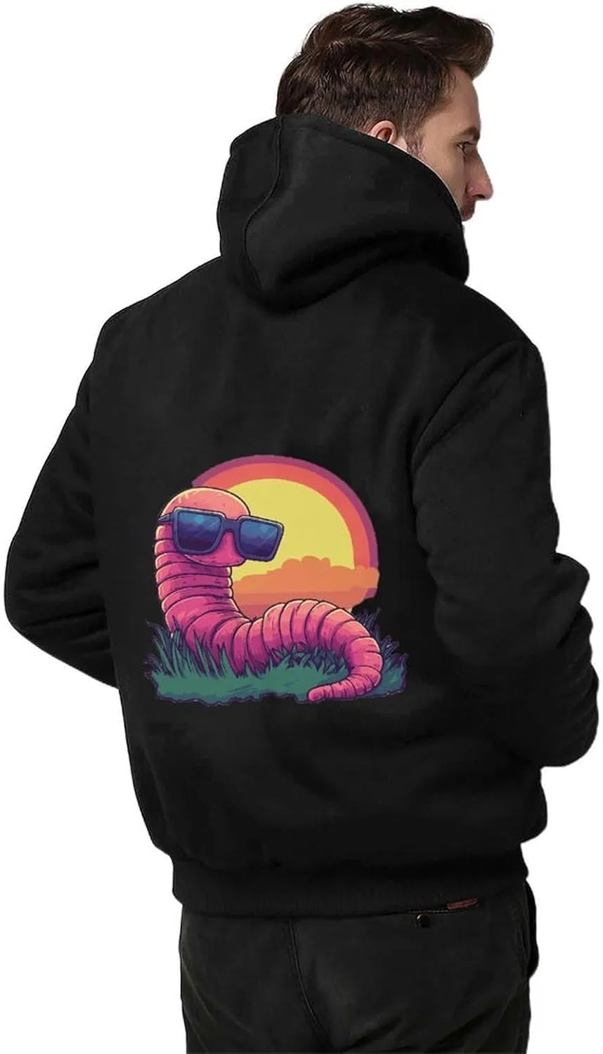 Толстовка мужская с флисом, Vintage Lazy Earthworm, Black-style — фото 2