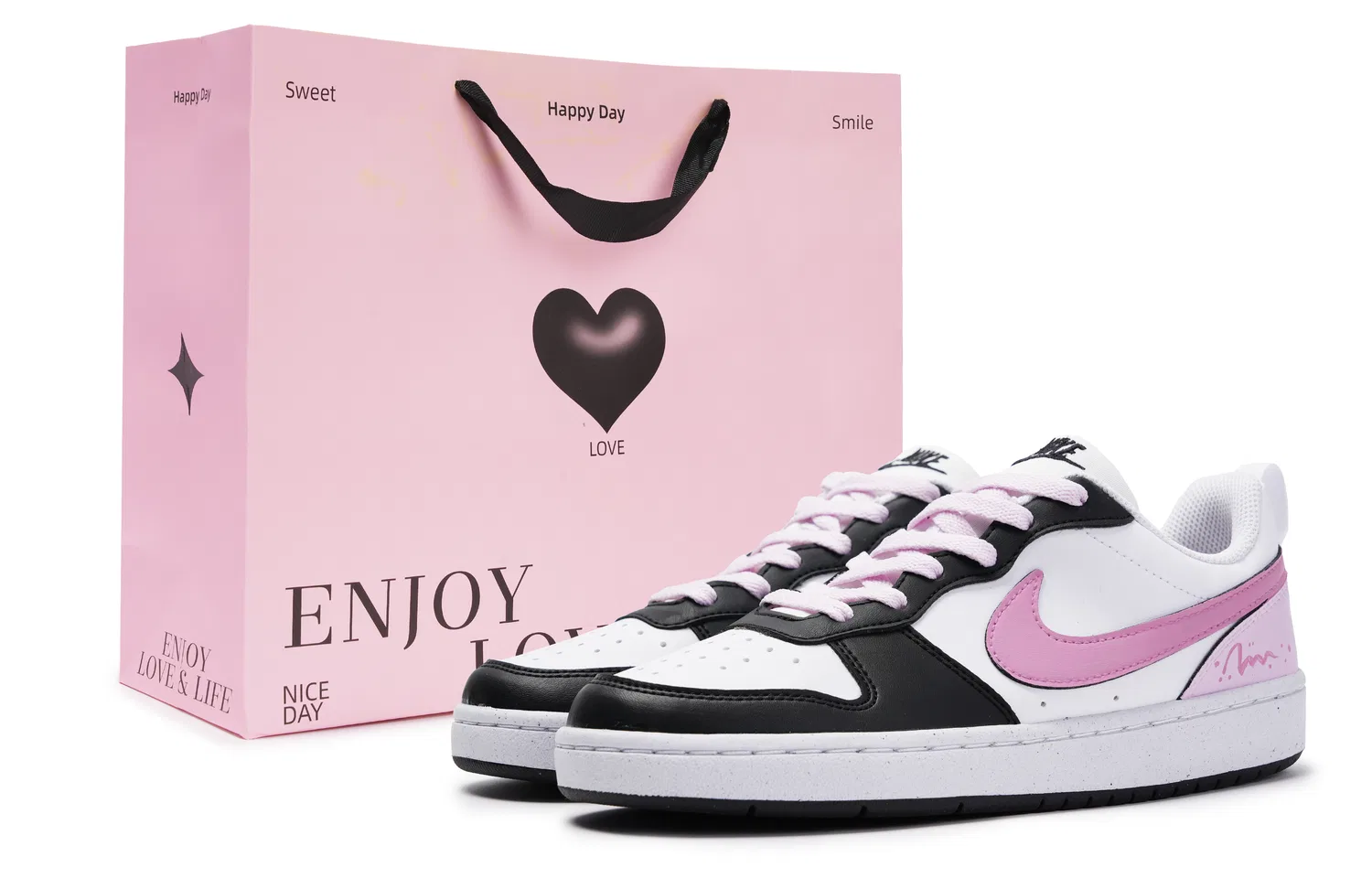 Кроссовки детские для скейтбординга Court Borough Pink Angel из искусственной кожи, с противоскользящей подошвой и амортизацией, низкий верх, розовые Nike, Pink Angel-Shopping Bag