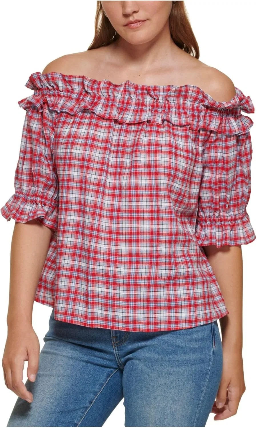 Блуза, флисовая, классическая, Tommy Hilfiger, красный