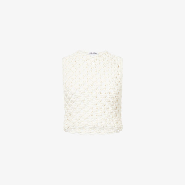 

Короткий топ из хлопковой смеси Square crop Alaia, белый