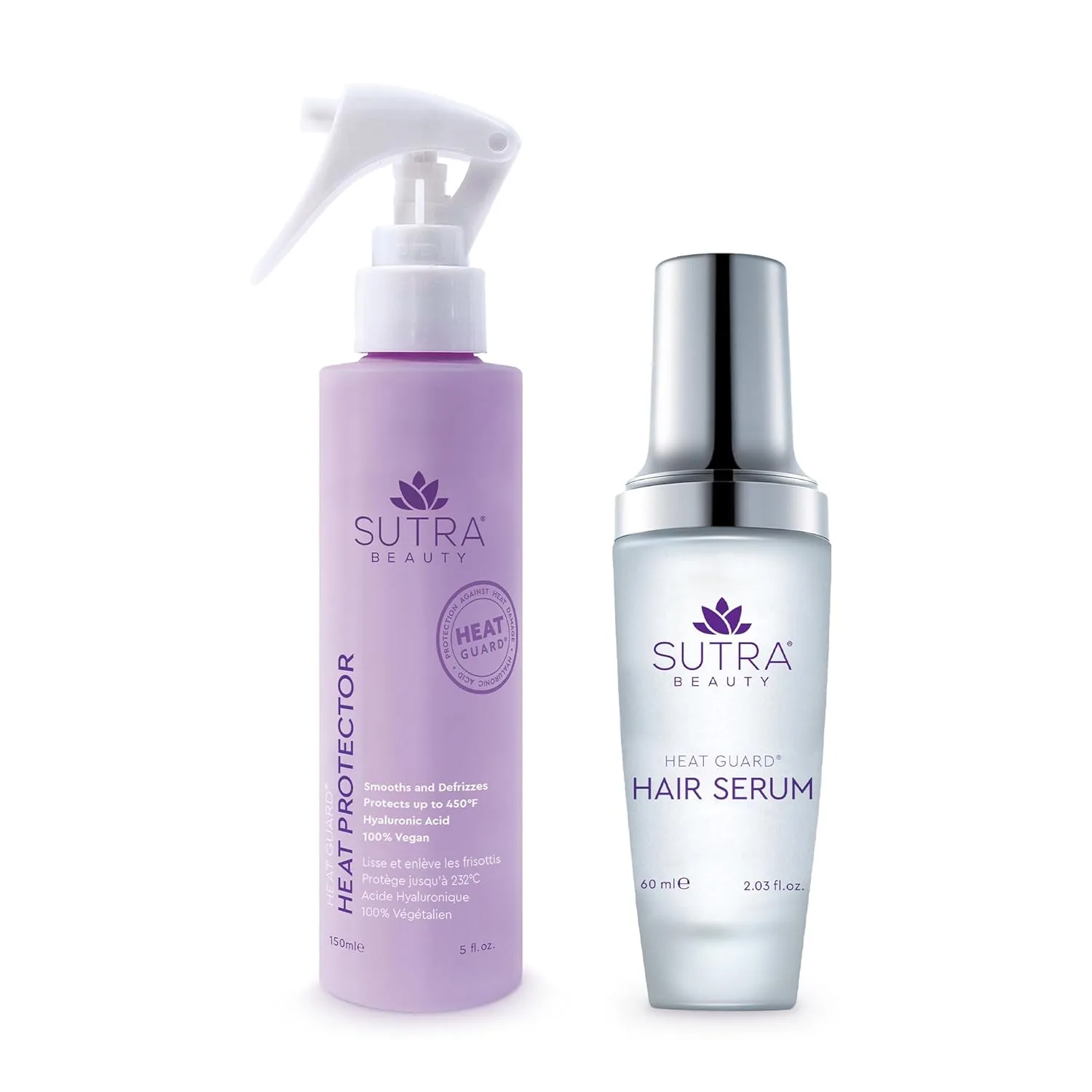 SUTRA Heat Guard Hair Serum + Heat Protector Set для вьющихся, сухих и поврежденных волос - термозащитная сыворотка увлажняет, защищает и восстанавливает от тепла с гиалуроновой кислотой и маслом жожоба - антифриз