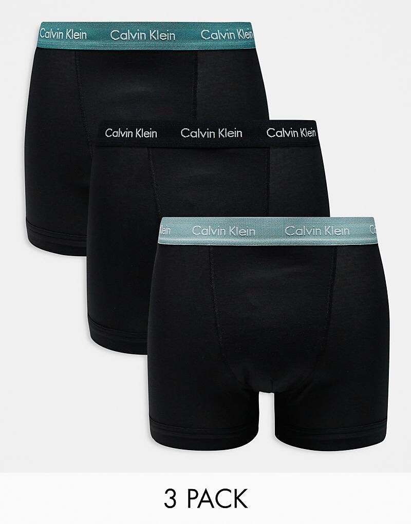 

Комплект из 3 черных хлопковых трусов-стрейч Calvin Klein с цветным поясом