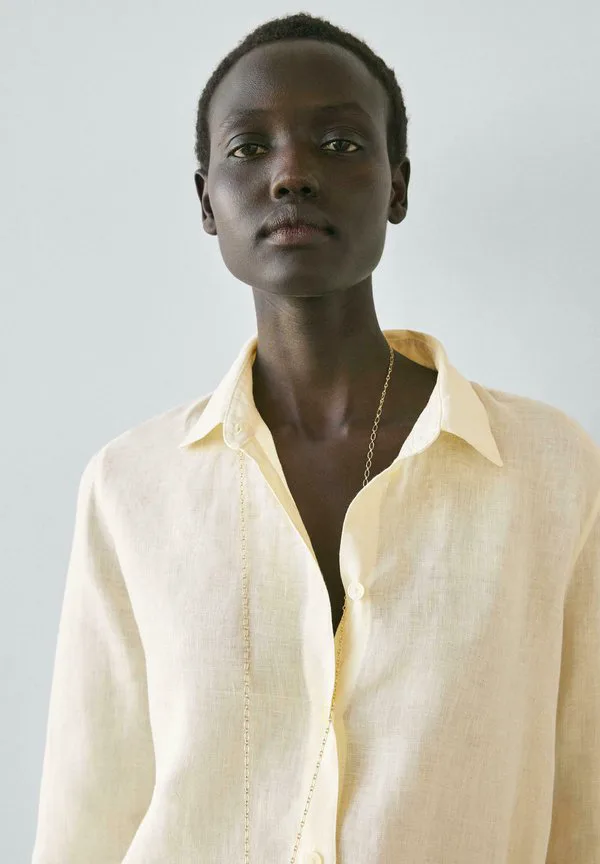 Струящаяся блузка на пуговицах Massimo Dutti, Light Yellow — фото 3