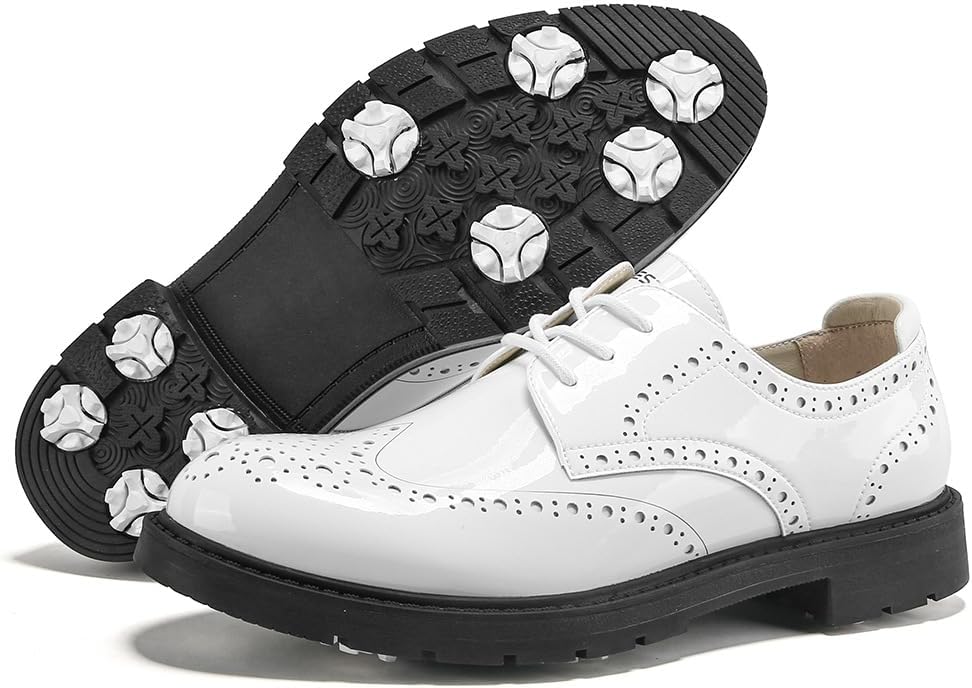 

Водонепроницаемые мужские гольф туфли с 9 сменными шипами - прочные классические кроссовки для гольфа для тренировок и спорта Qz-Itry, белый