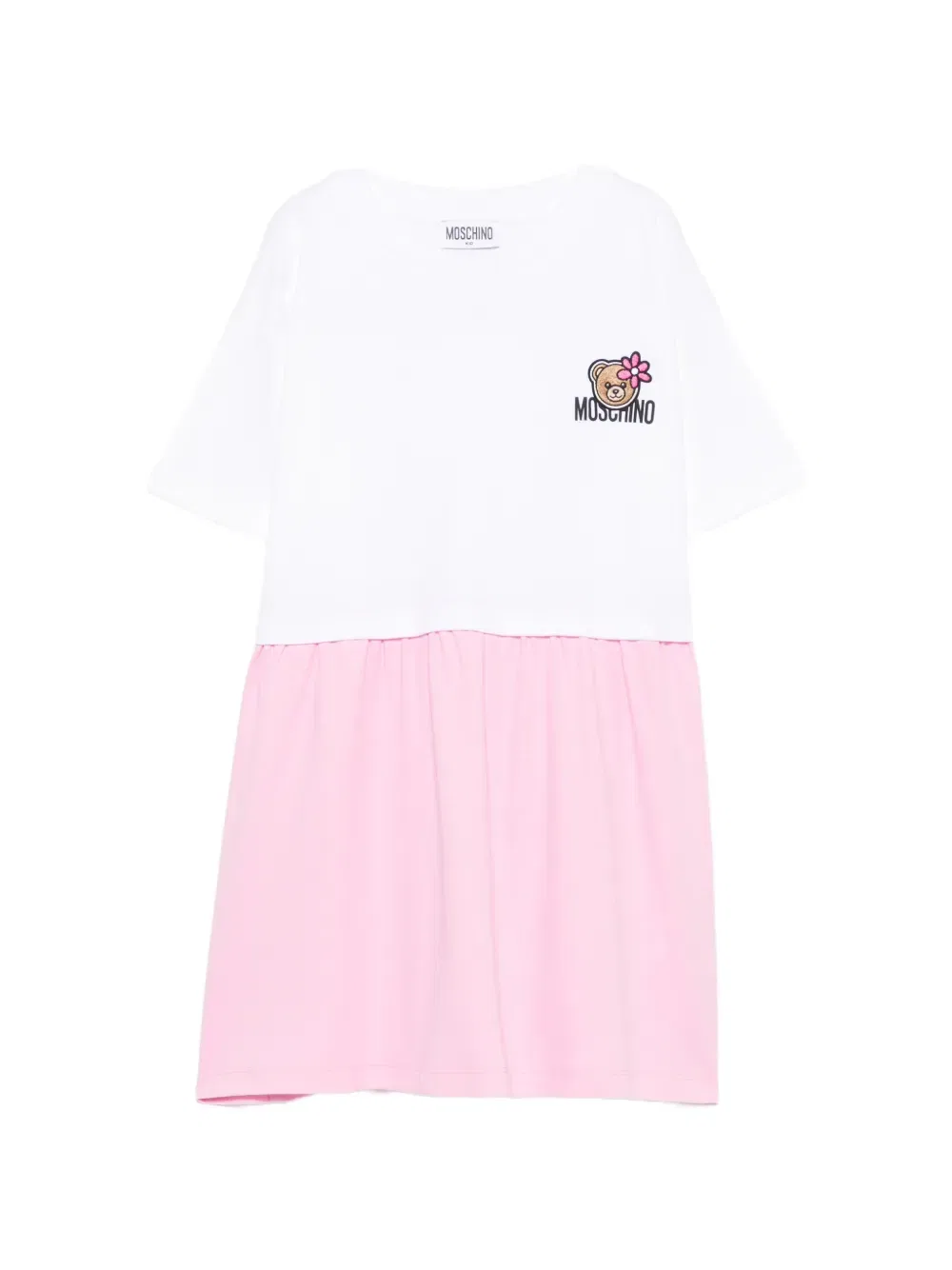 Платье с нашивками в виде плюшевого мишки, собранное на части Moschino Kids, белый