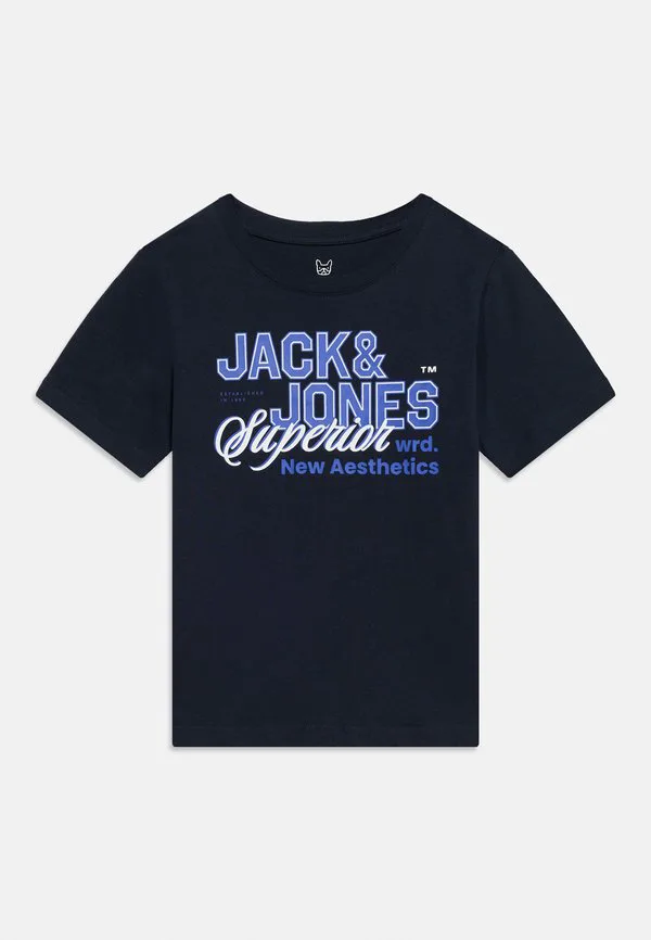 Футболка с логотипом jjelogo и принтом на воротнике. Jack & Jones Junior, Navy Blazer/Dazzling Blue — фото 3