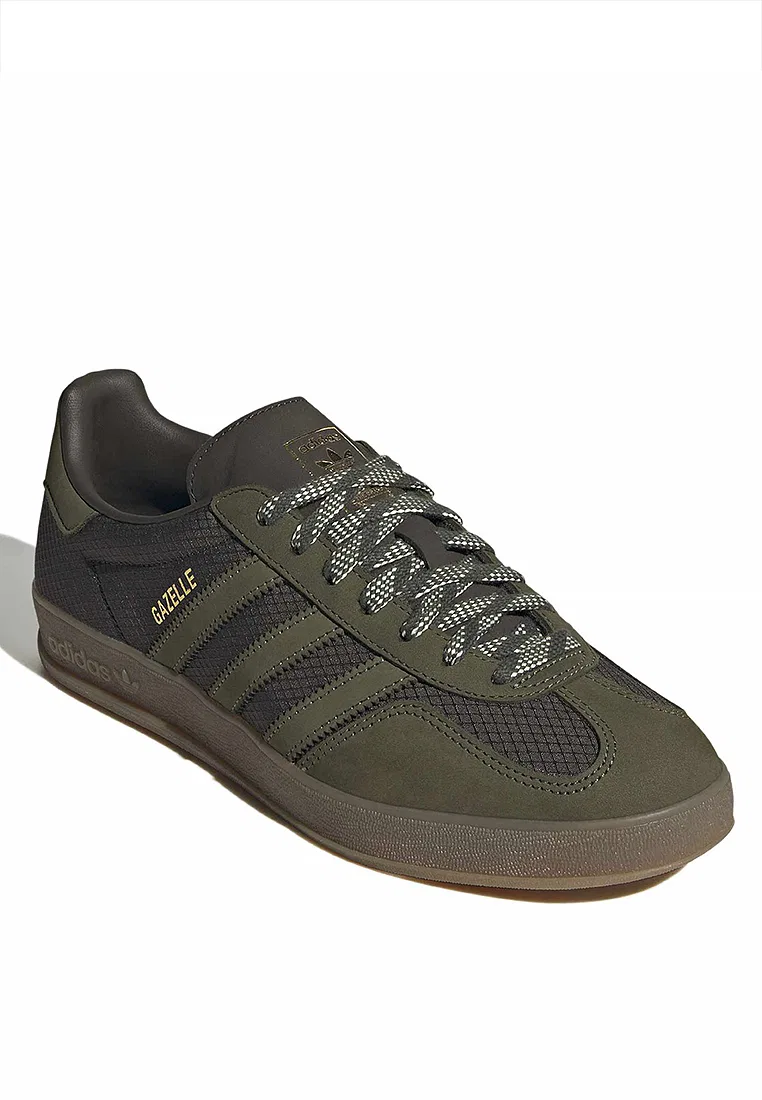 Кроссовки, Gazelle Indoor, Adidas, белый/оливковый — фото 2
