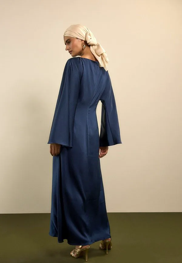 Платье-Макси прямого кроя с текстурой и перекрученным передом Next, Navy Blue — фото 3