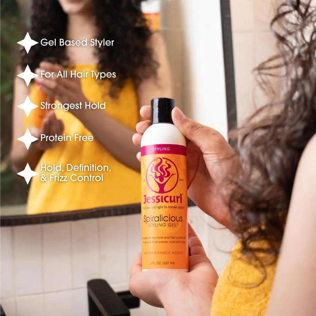 Гель для волос Jessicurl Spiralicious, 237 мл (8 жидких унций) - гель для кудрявых волос и контроля над пушистостью, без отдушек, подходит для всех типов волос. — фото 2