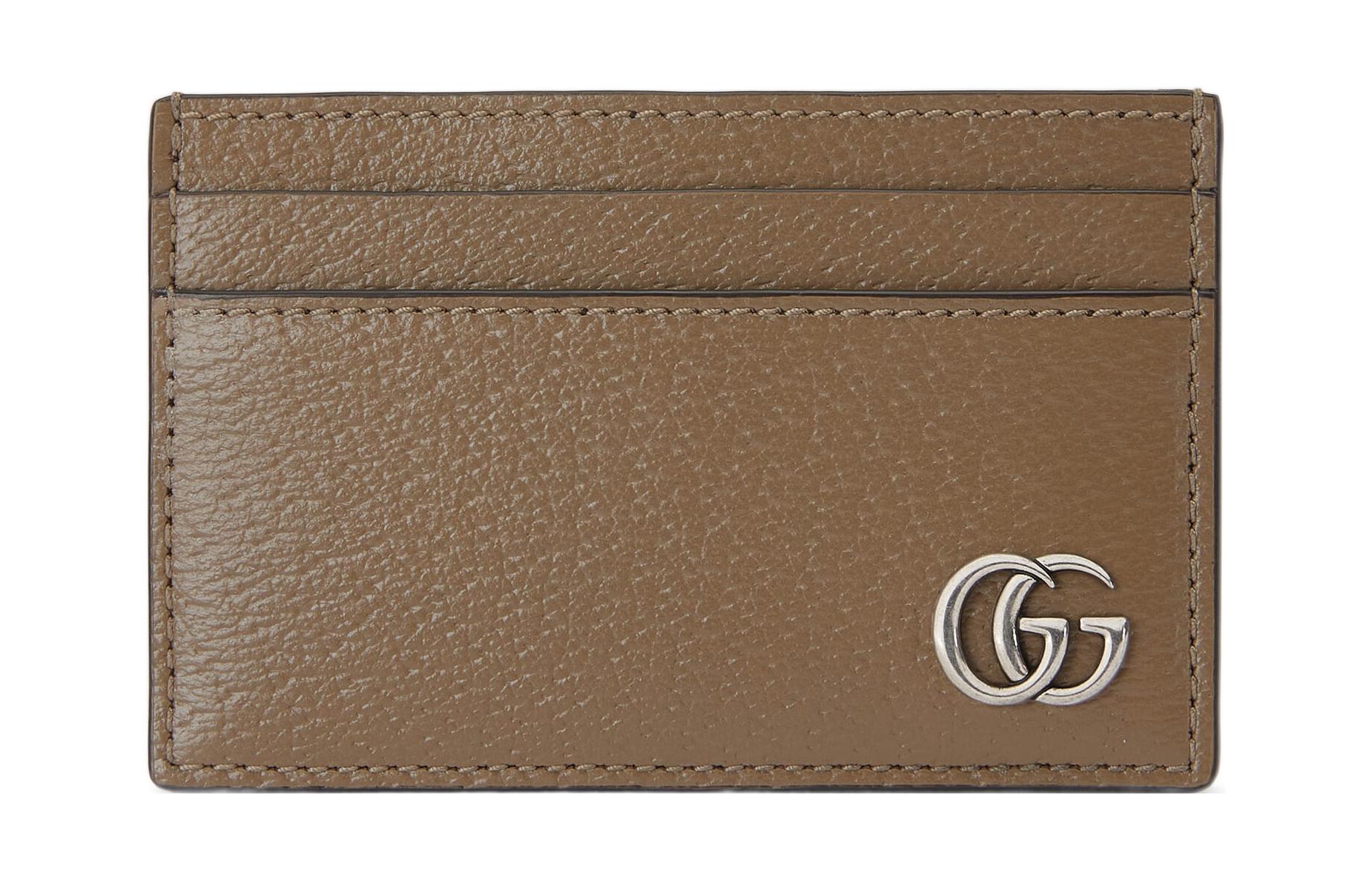 

GUCCI Кожаный картхолдер GG Marmont мужской бежевый