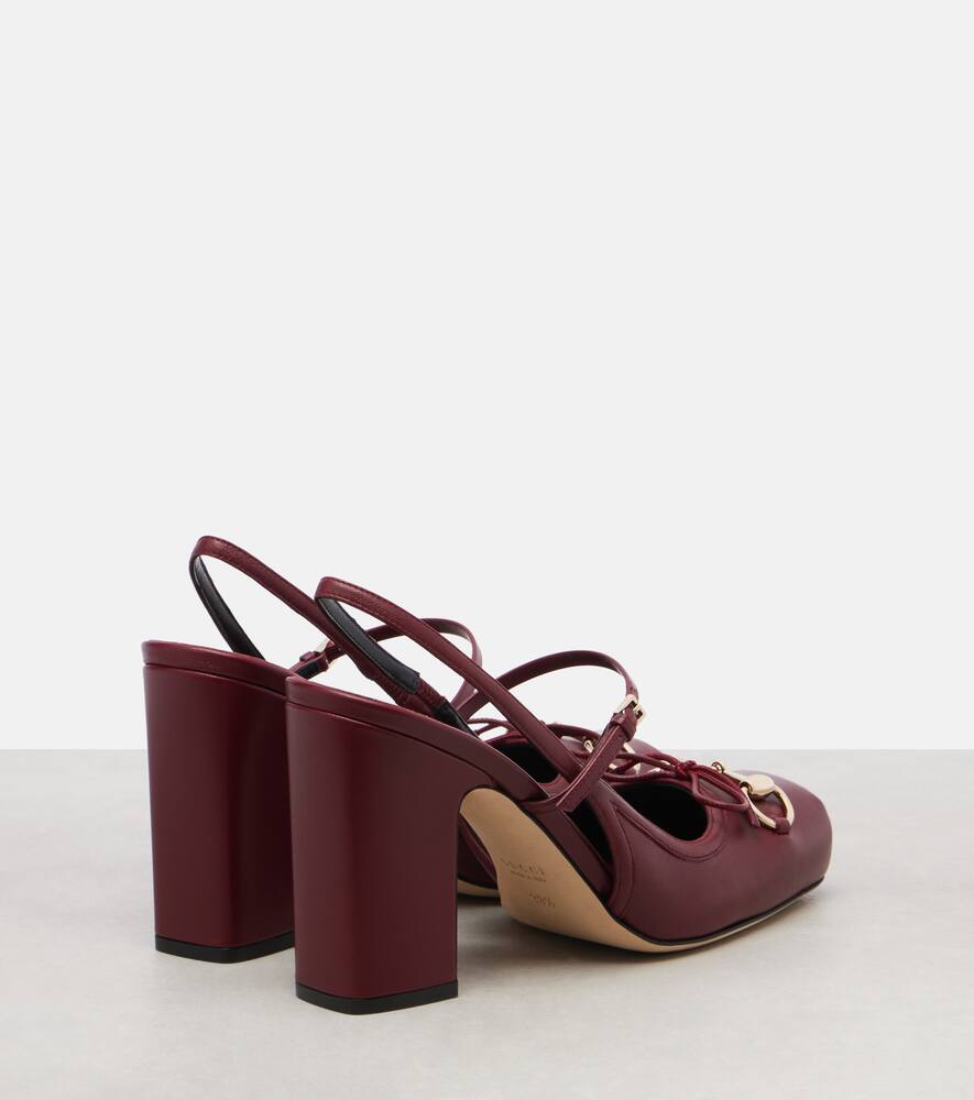 Кожаные туфли-лодочки с перемычкой и ремешком на каблуке Horsebit Gucci, Rosso Ancora/Ros.Anc. — фото 2