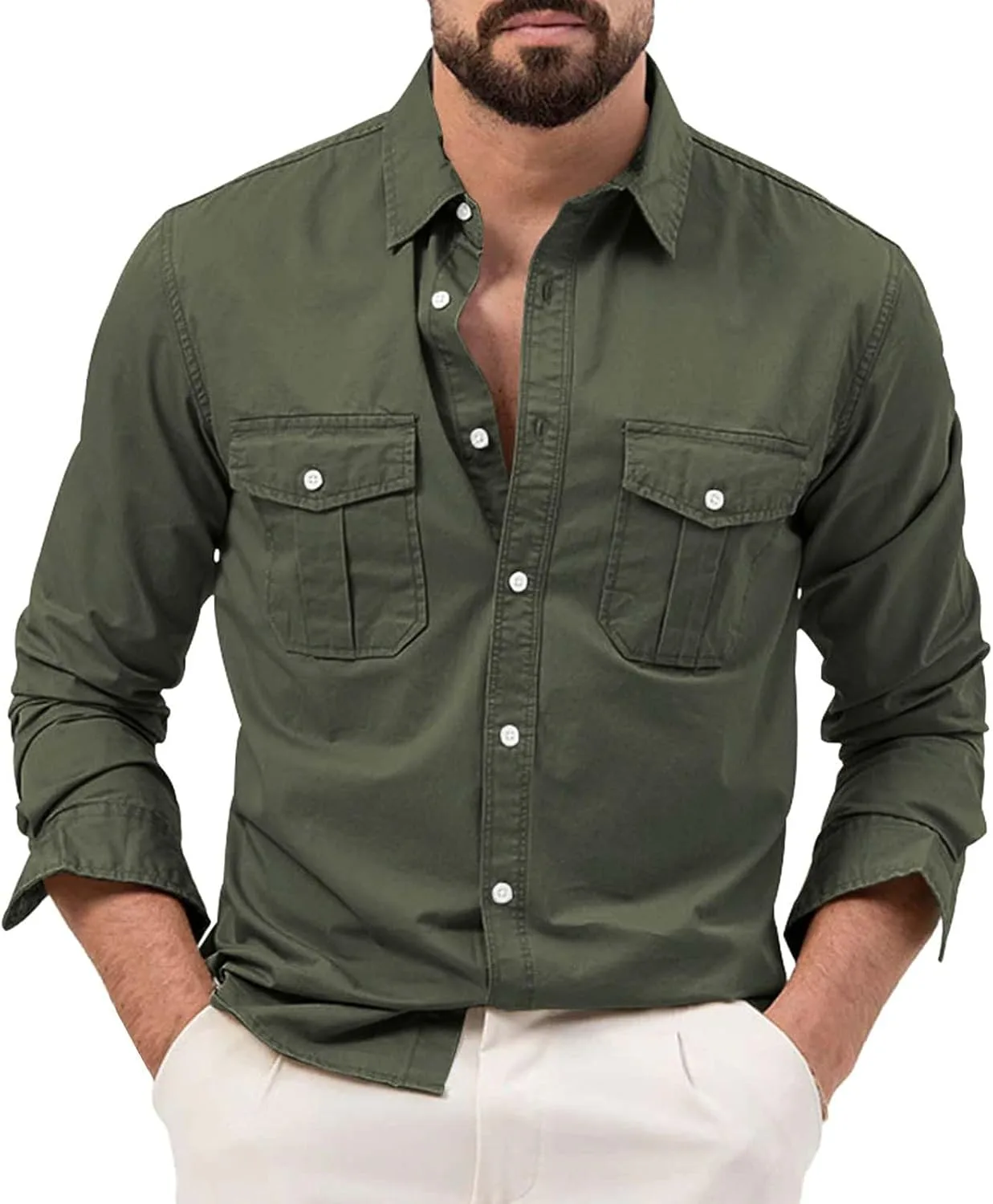 

Рубашка мужская Button Down из льна с карманом и длинным рукавом LCMTWX