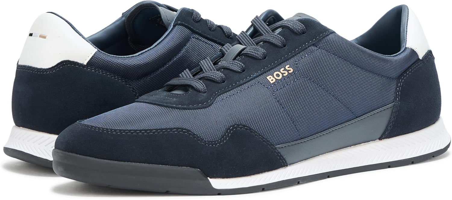 BOSS Мужские титановые низкопрофильные кожаные кроссовки, Clean Navy — фото 3