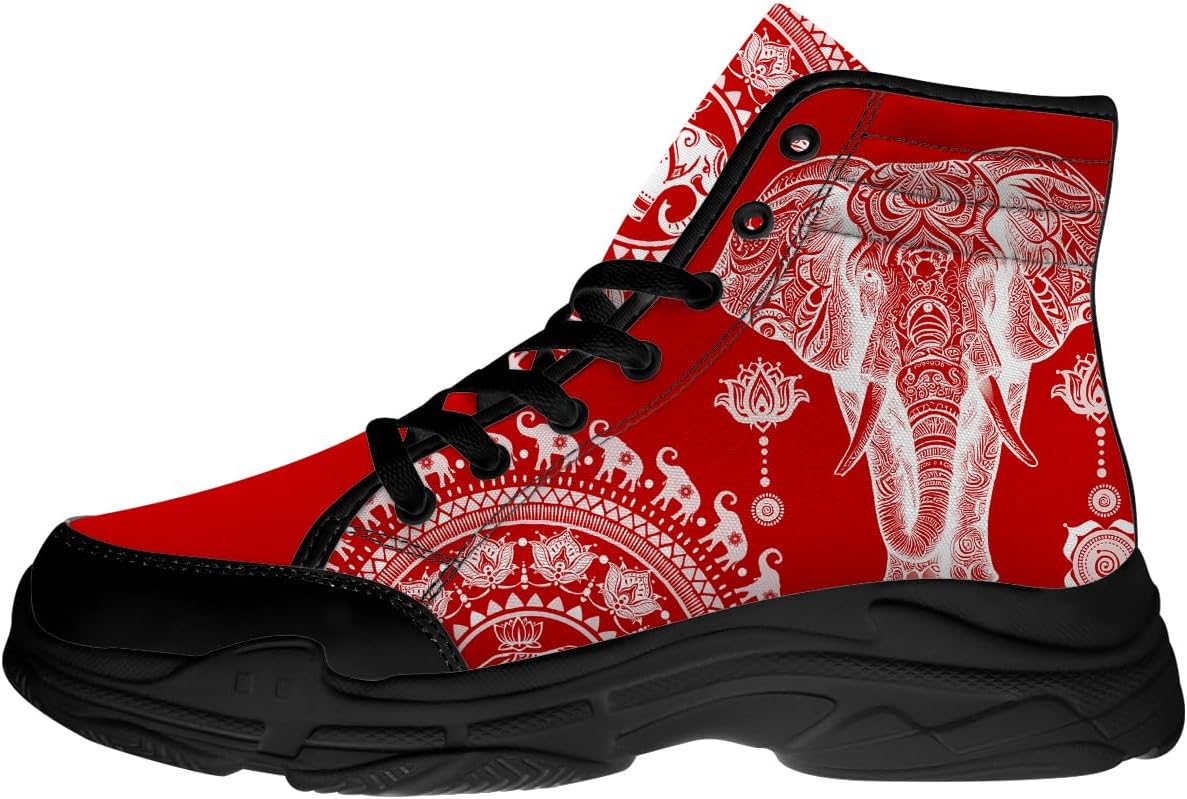 

Мужские и женские высокие кеды с изображением слона, кеды на платформе с кружевами и мандалой, подарки для него и для нее Generic, красный