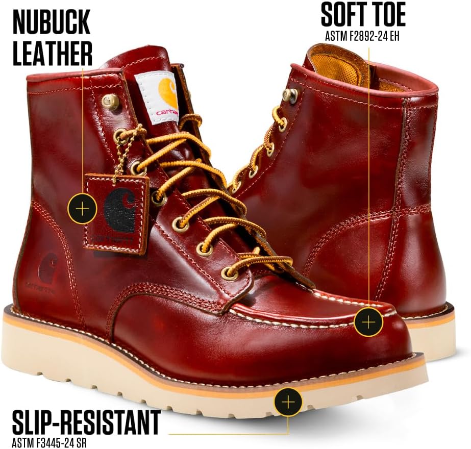 Carhartt Footwear FW6082M 6-дюймовые мокасиновые ботинки на клиновидной подошве, Red Brown — фото 3