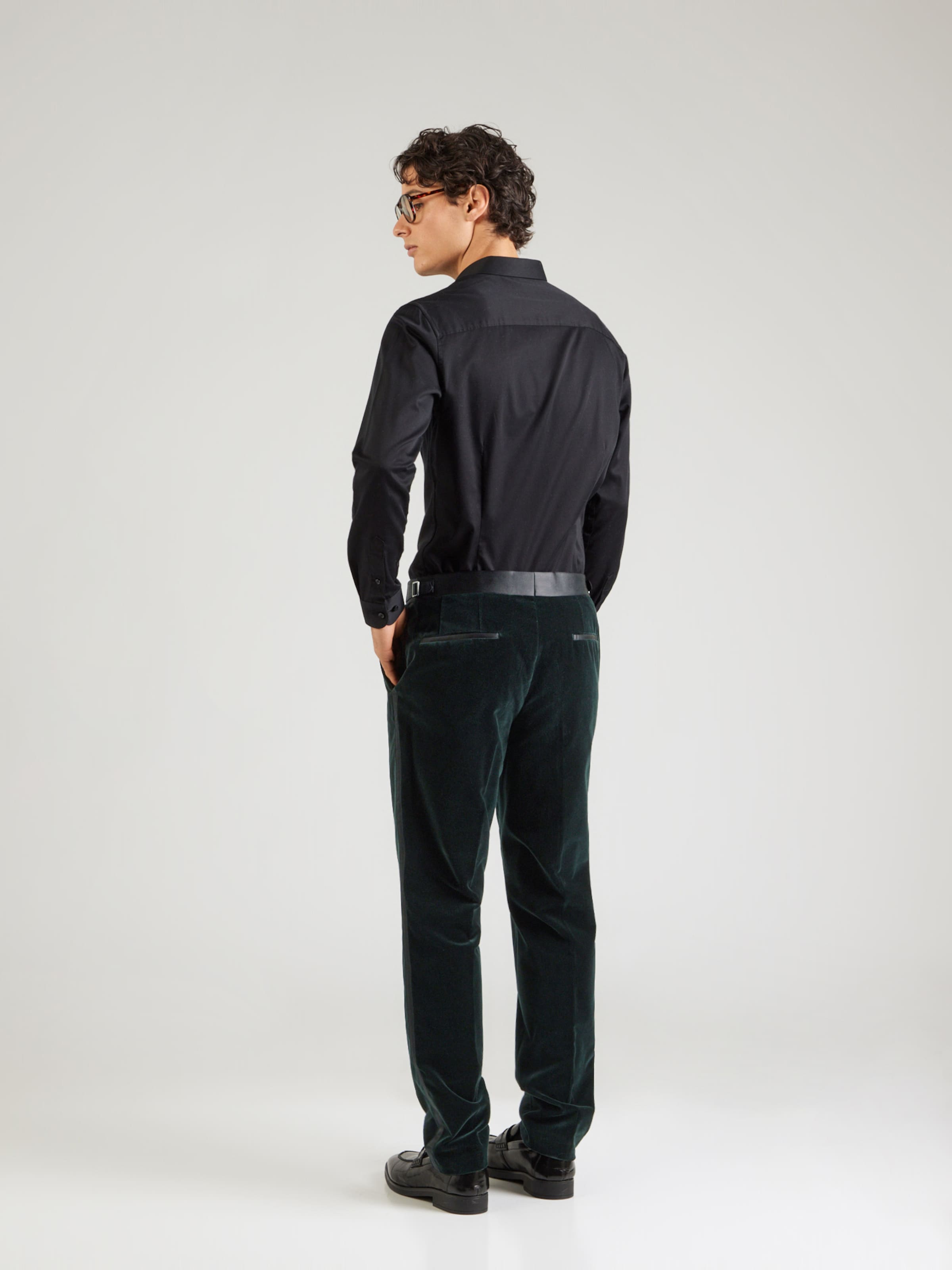 BOSS Брюки Slim fit со складками 'Genius Tux' в темно-зеленом цвете — фото 3