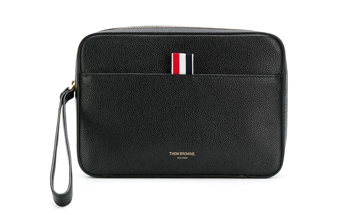 

THOM BROWNE Кожаный клатч Pebble для мужчин, черный