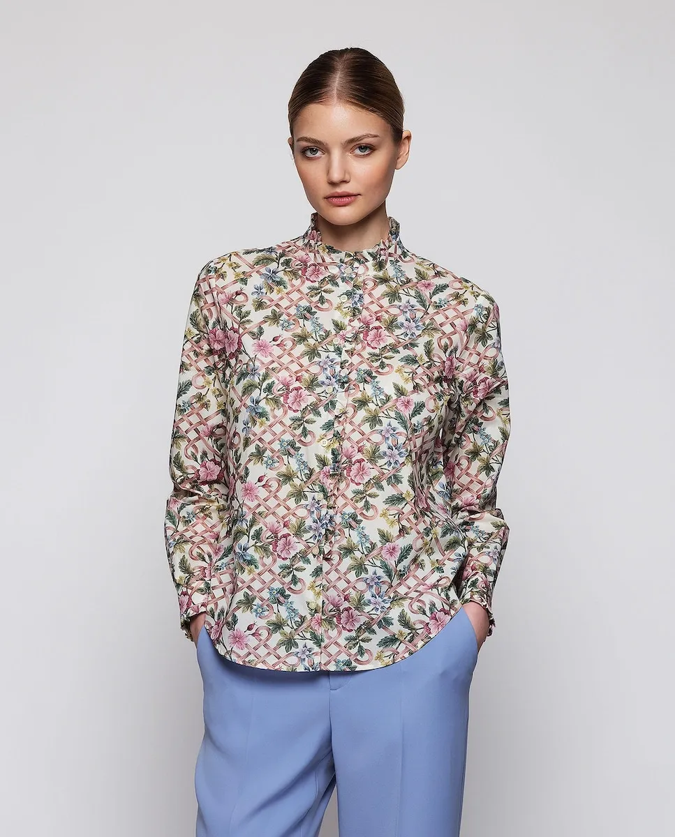 

Женская рубашка с цветочным принтом из хлопка Mirto, белый/розовый