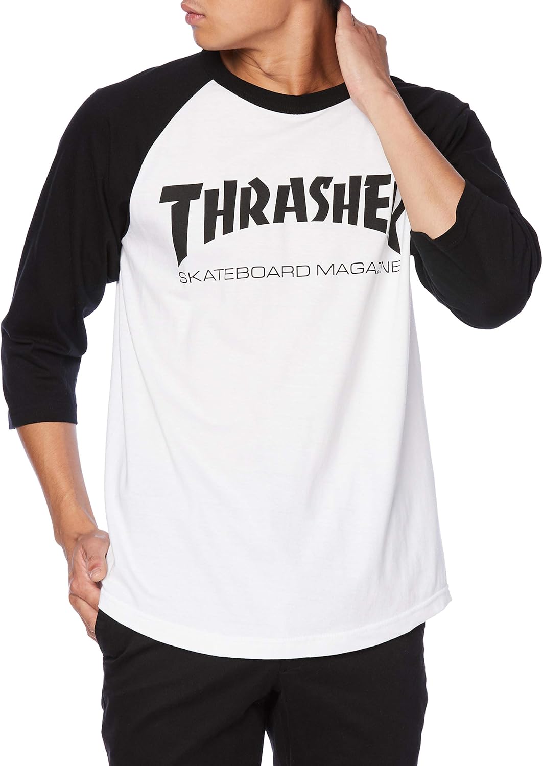 

Мужская футболка-реглан Slasher TH82011 / MAG LOGO 3/4 (с логотипом бренда) Классическая Thrasher, белый/черный