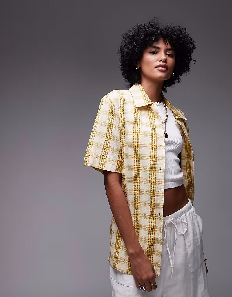 

Рубашка Topshop Resort в текстурированную желтую клетку