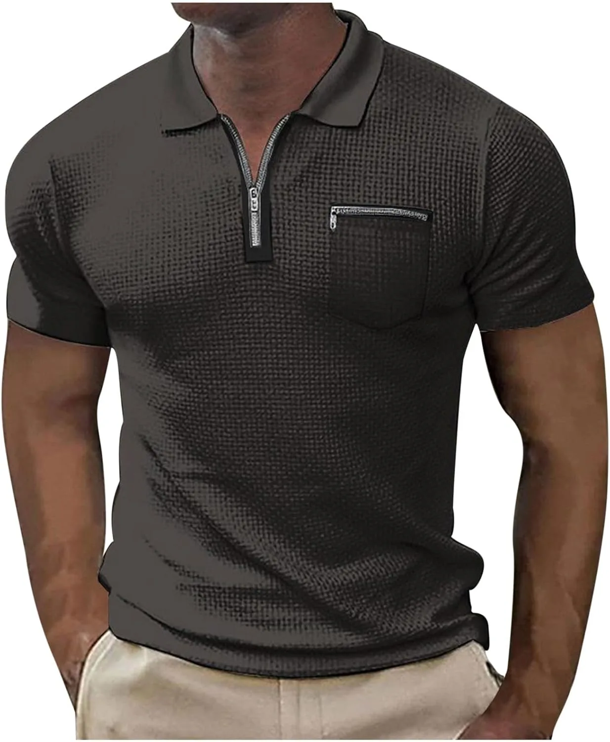 

Мужская поло с полумолнией, короткий рукав, однотонная, с карманом Sdeycui