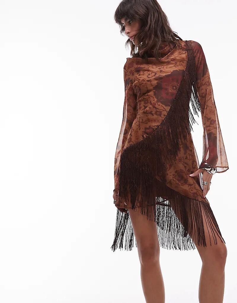 

Мини-платье ASOS DESIGN с кисточками и коричневым цветочным принтом