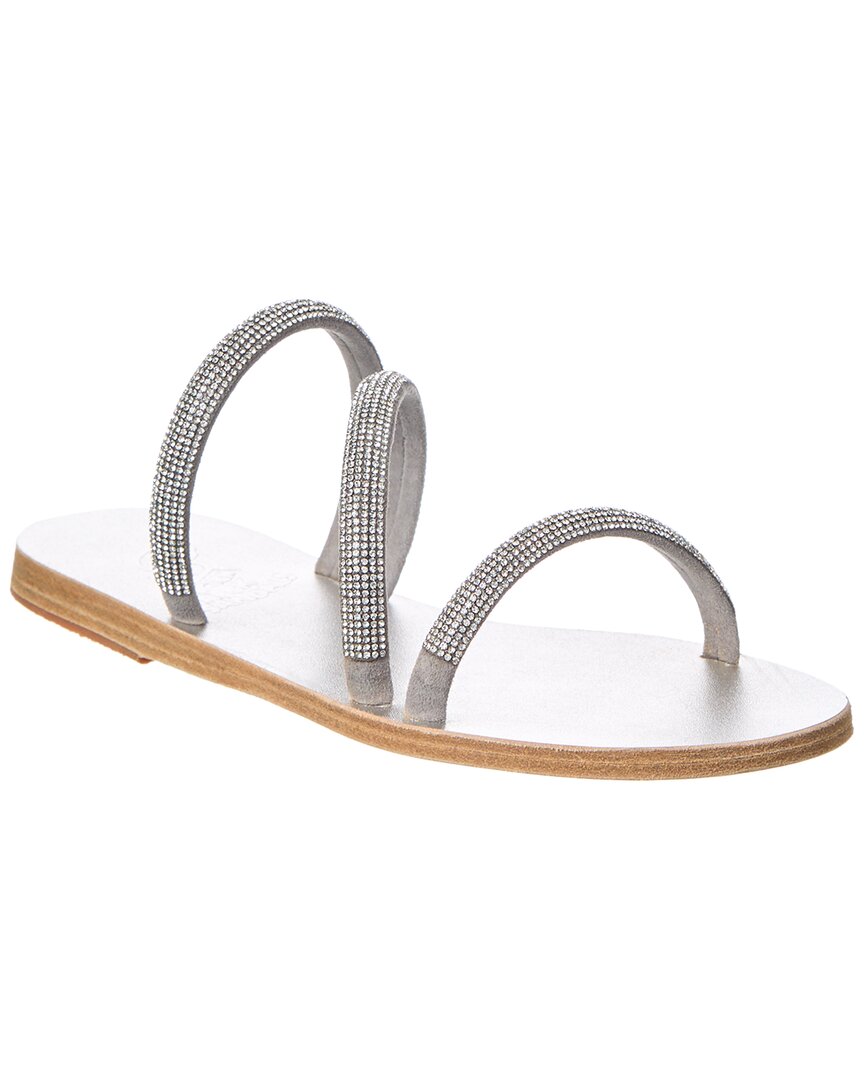 Древнегреческие сандалии Polytimi из замши с кристаллами Ancient Greek Sandals, серебряный