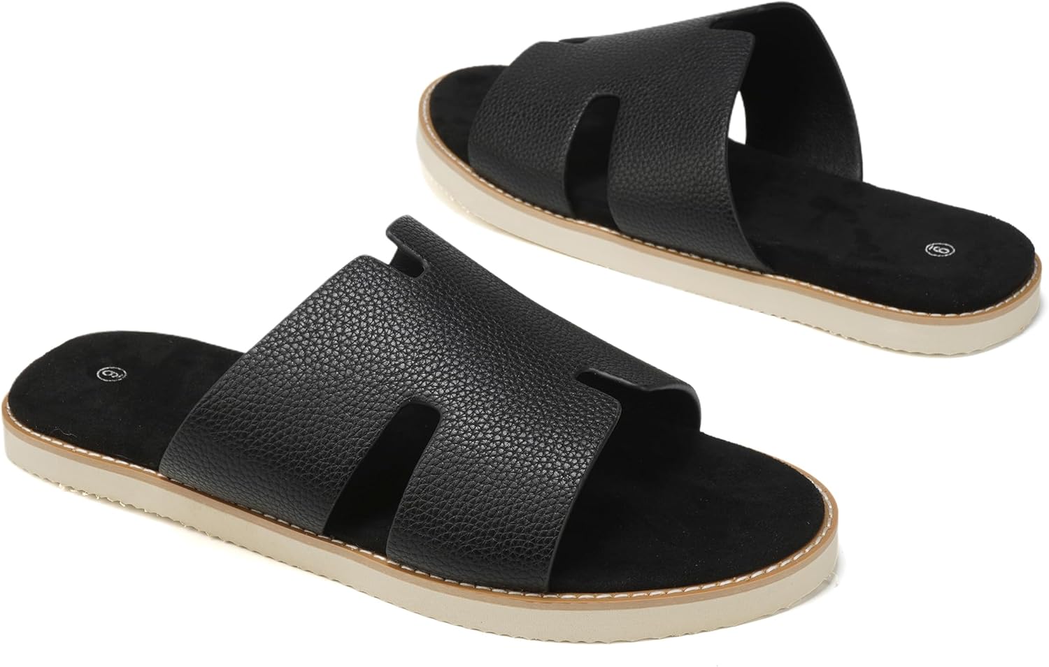 Летние мужские сандалии SoleilSandal из кожи, удобные шлепанцы с стелькой из пены с эффектом памяти, подошва EVA, противоскользящие повседневные модные шлепанцы H-Slides, черный — фото 3