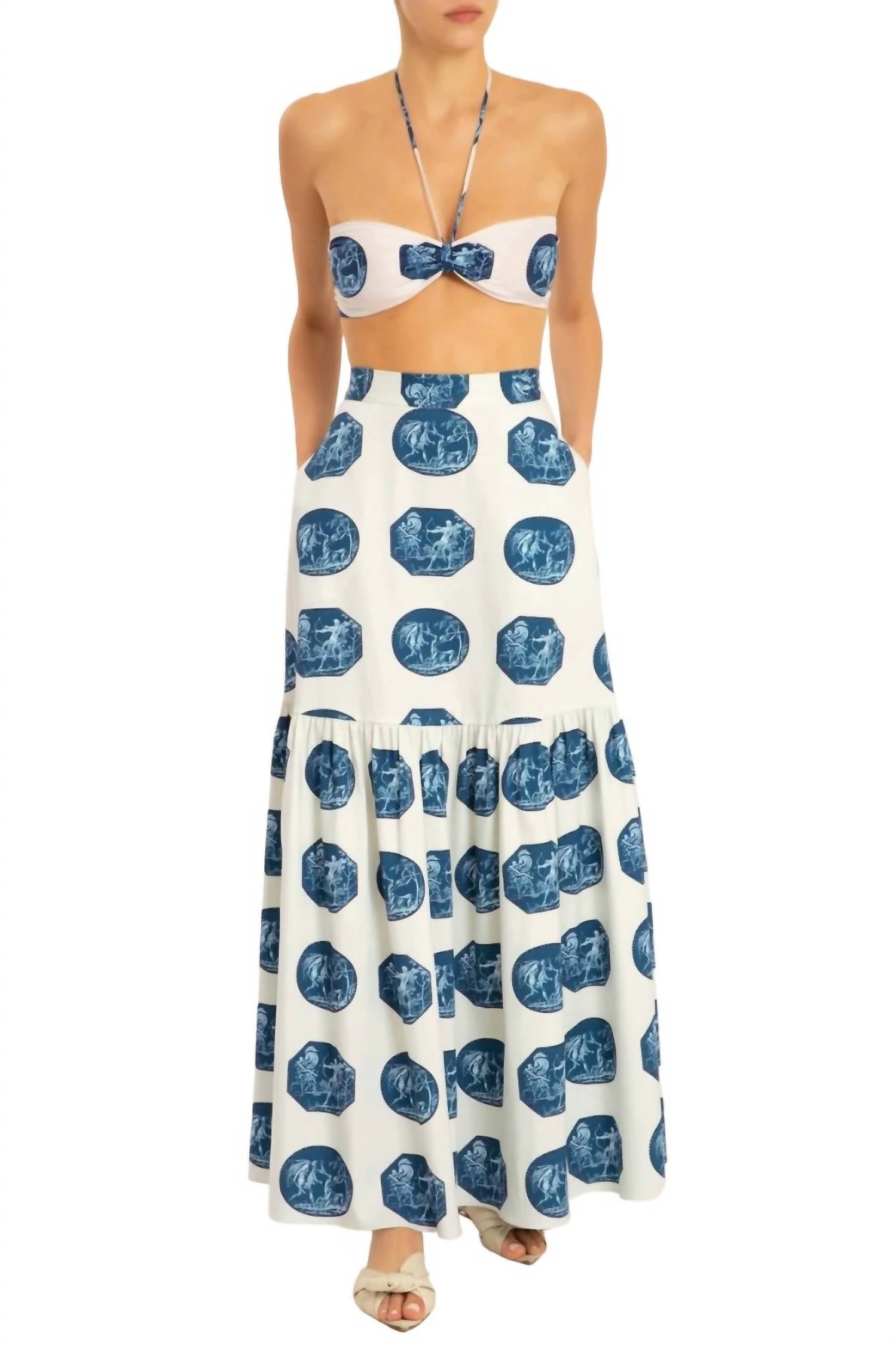 

Топ с греческими мотивами и завязками в цвете айвори ADRIANA DEGREAS, кремовый