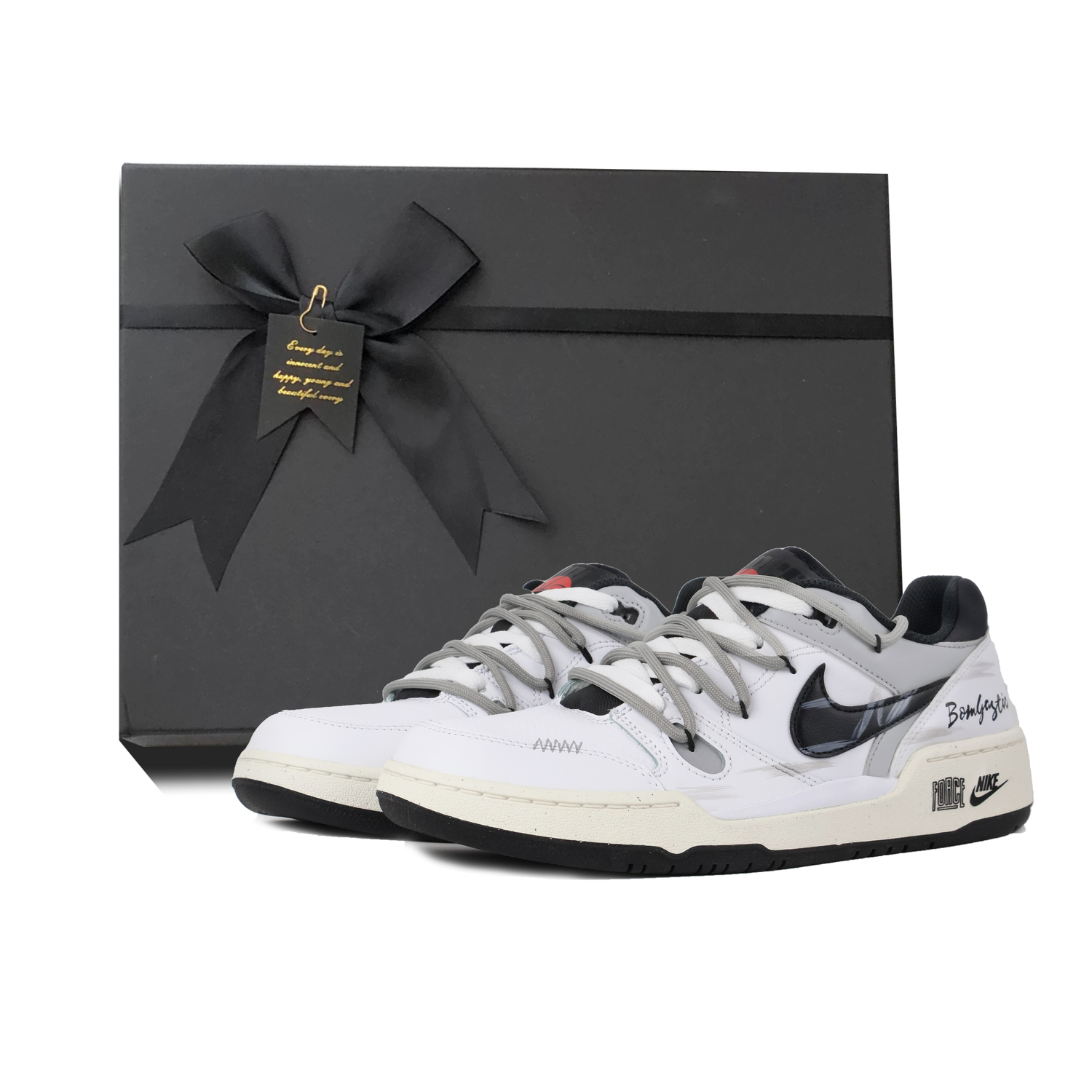 

Full Force Bombastic Mood, Street, Graffiti, Letter, Distressed, Vintage, Classic Trend низкие кеды для скейтбординга Nike, черный белый серый