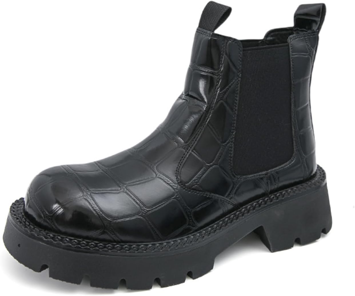 

Мужские кожаные ботинки Челси на платформе с массивным каблуком, роскошный круглый носок, грубая подошва, и деловые ботинки Generic, черный