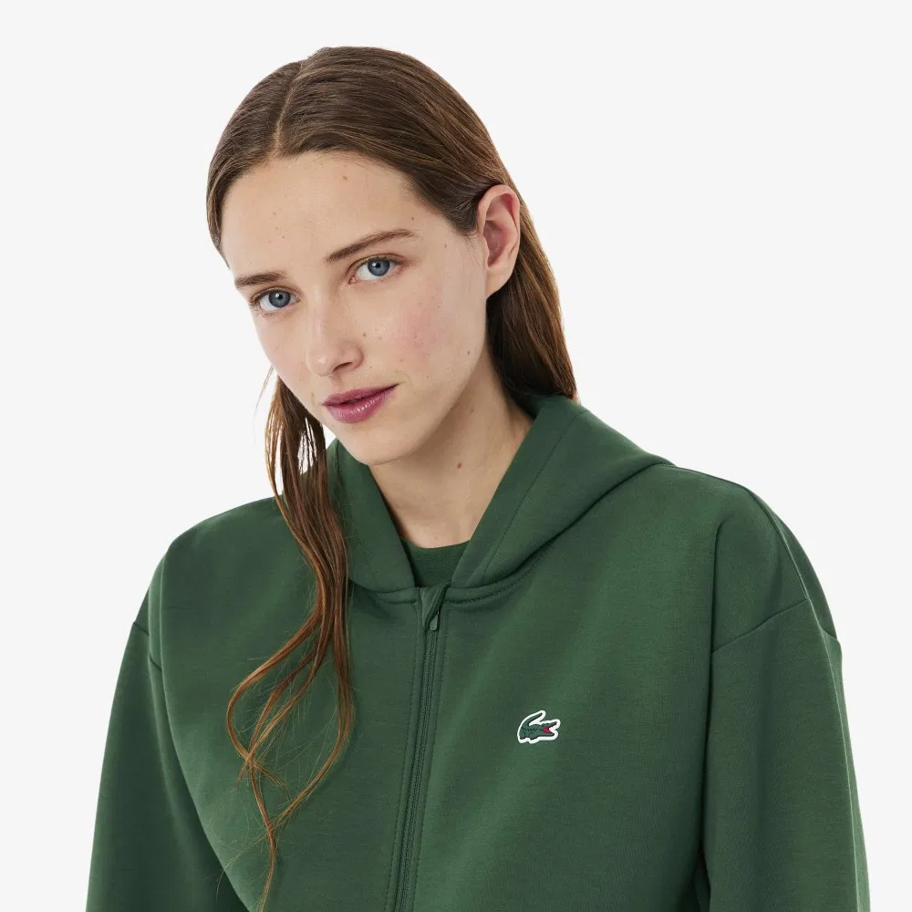 Худи Lacoste спортивная женская на молнии, джерси, зеленая — фото 3