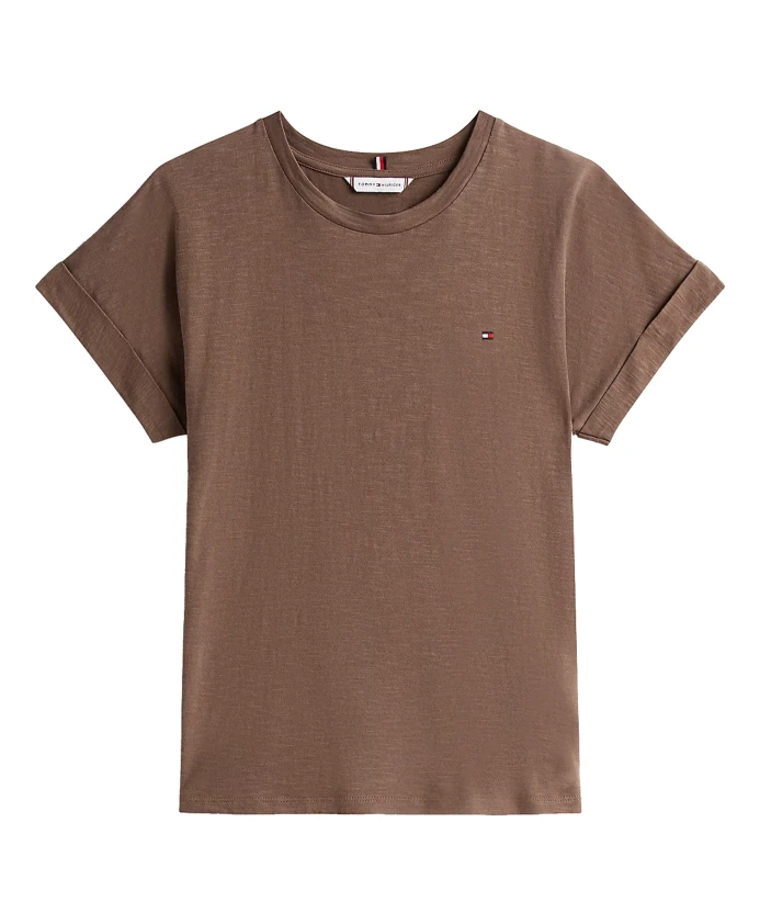 

Хлопковая футболка с рисунком «пламя» и закатанными рукавами. Tommy Hilfiger, коричневый