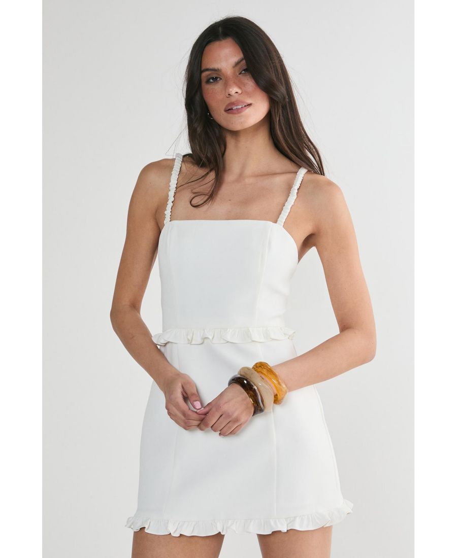

Женское мини-платье с присборенными бретелями и оборками, приталенного силуэта Nasty Gal, White