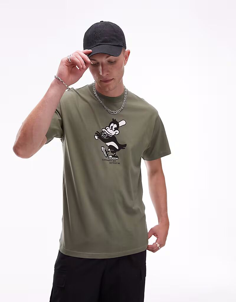 

Футболка Carhartt WIP с графическим принтом хоумрана темно-зеленого цвета