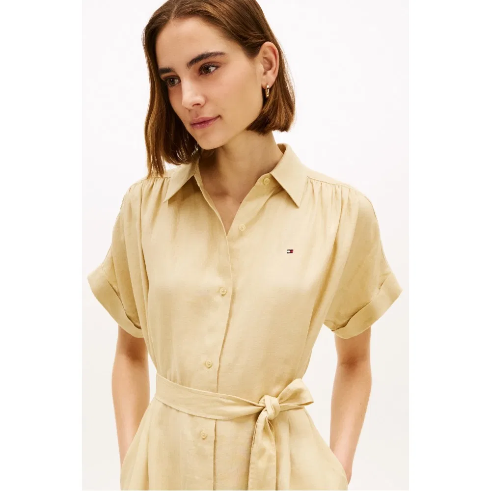 Женское льняное платье-рубашка с поясом жёлтое от Tommy Hilfiger Women — фото 3