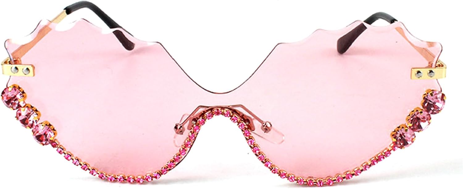 

Забавные солнцезащитные очки в оправе с драгоценными камнями для костюмированной вечеринки, украшенные стразами, женские солнцезащитные очки без оправы «кошачий глаз», оригинальные очки с бриллиантами mincl, Pink