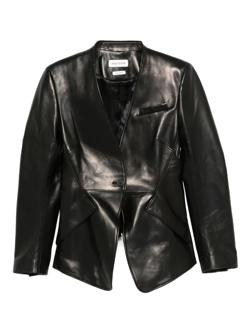 

Однобортный кожаный жакет Alexander McQueen, черный