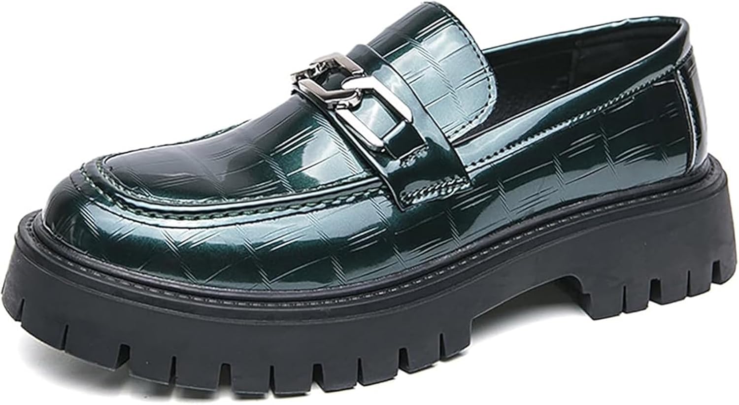 

Мужские лоферы на платформе из лаковой кожи, модные, с круглым носком, металлическим декором, противоскользящие, с массивным каблуком, для бизнеса, формальной одежды, повседневной носки, вечеринки, свадьбы и танцев Xinduoyu, зеленый