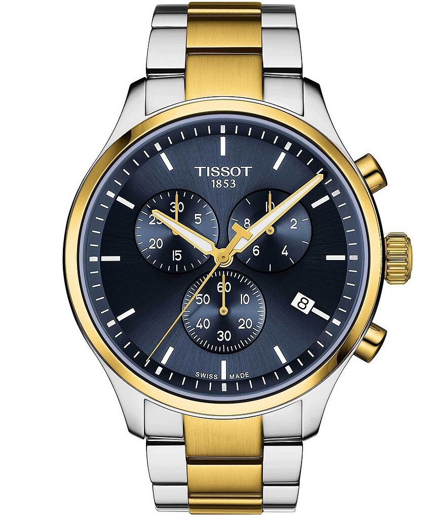 

Классические двухцветные часы Tissot Chrono Xl с темно-синим циферблатом из нержавеющей стали и браслетом, мультиколор