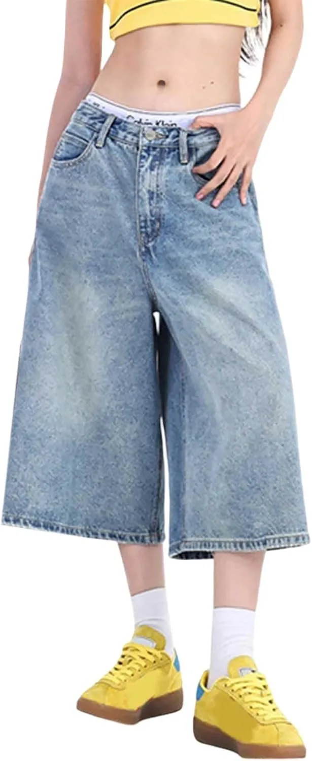 

Джинсы Capri для женщин Wide Leg Baggy Stretchy High Waisted HBDHEJL