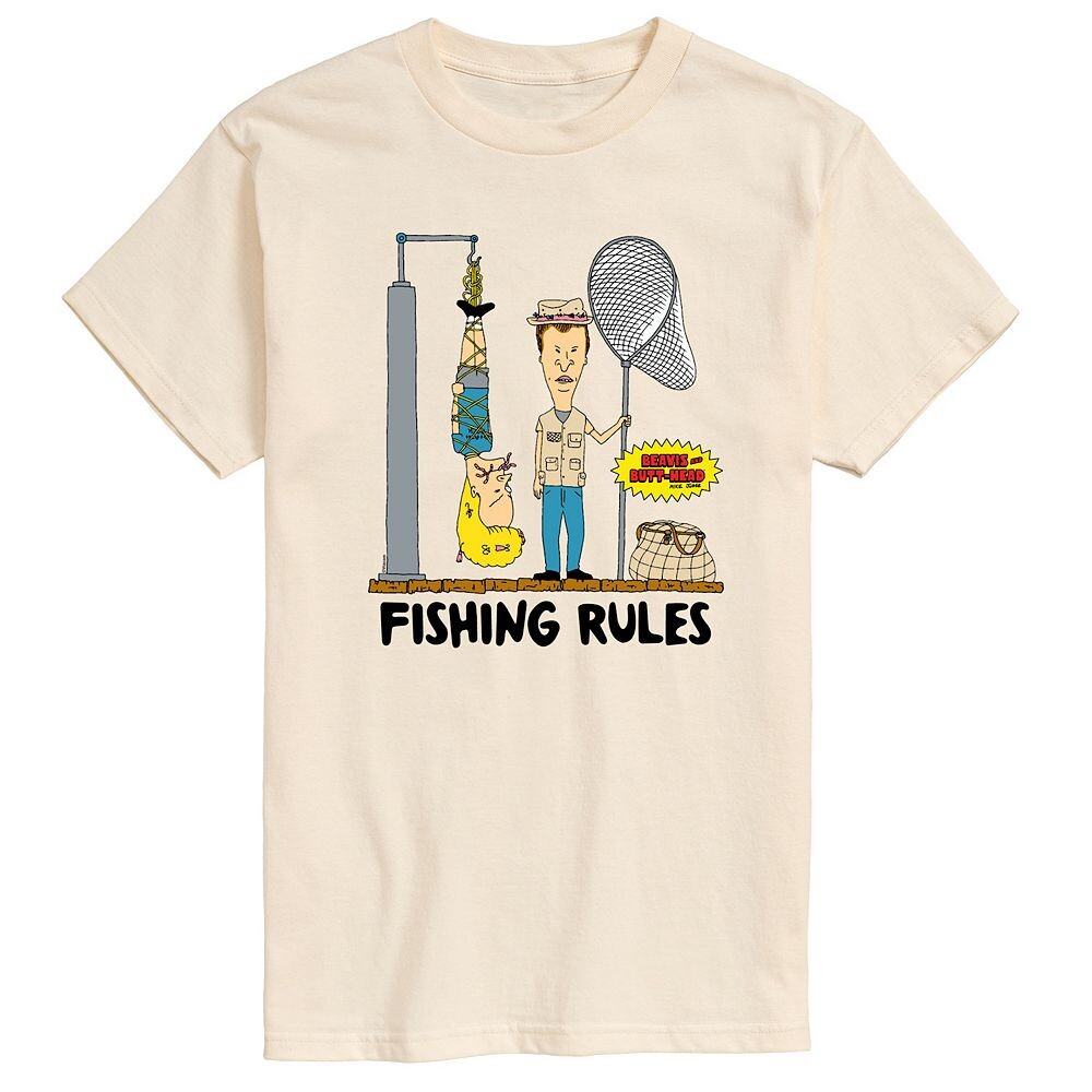 

Мужская футболка с рисунком Beavis & Butthead Fishing Rules Licensed Character, цвет Cream
