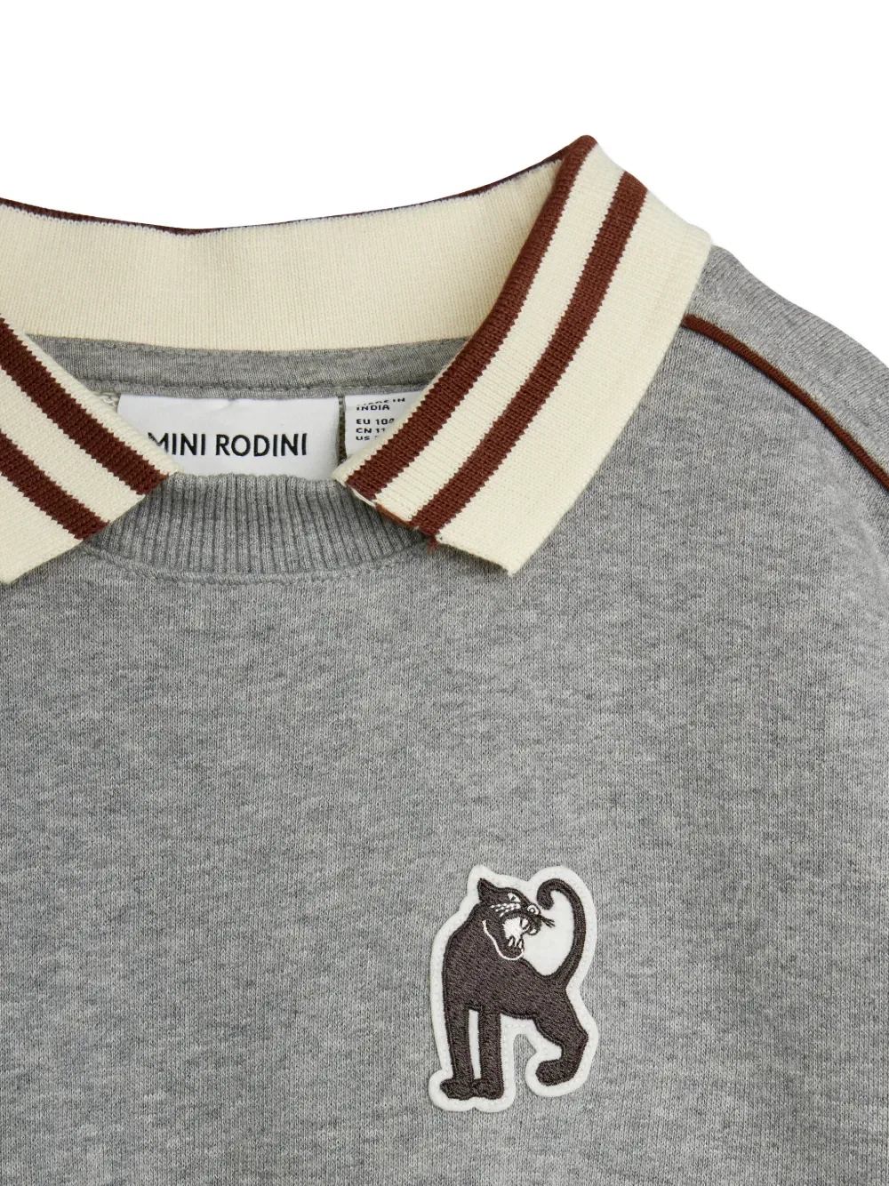 Свитер с полосатым воротником и нашивкой с логотипом Mini Rodini, серый — фото 3