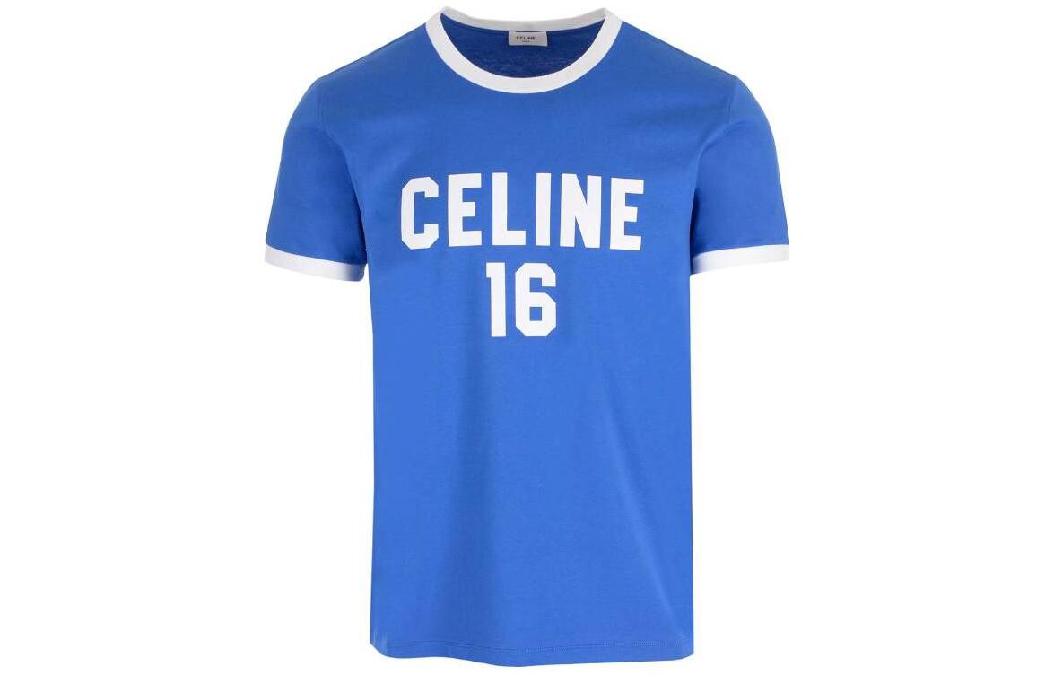 

Мужская футболка Celine с коротким рукавом и принтом, синий