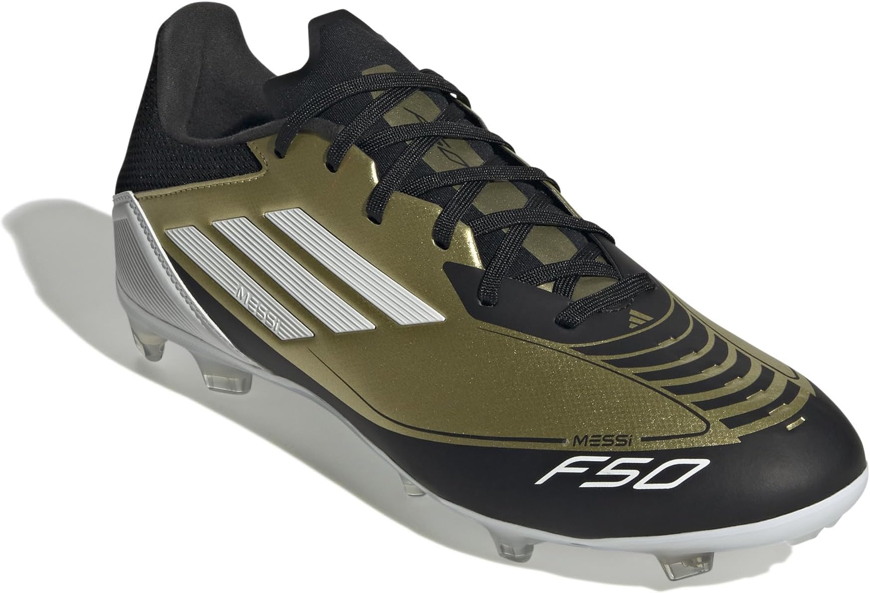 

Кроссовки adidas F50 League Messi Firm Ground Soccer Cleats, цвет Gold Metallic/White/Black