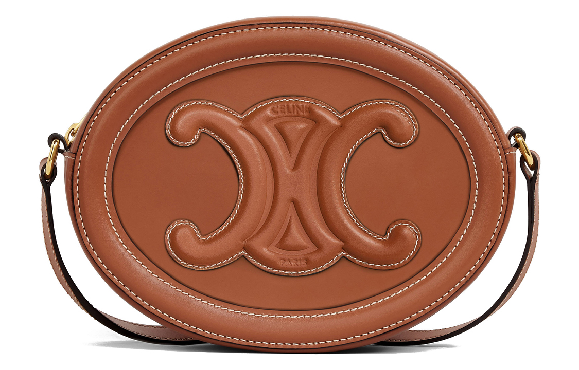 

Круглая сумка Cuir Triomphe из гладкой коровьей кожи, сумка в виде лунного пирожка, сумка через плечо, сумка-кроссбоди, средняя, женская, рыжеватого цвета Celine, gift set(basic set+box+shopping bag)