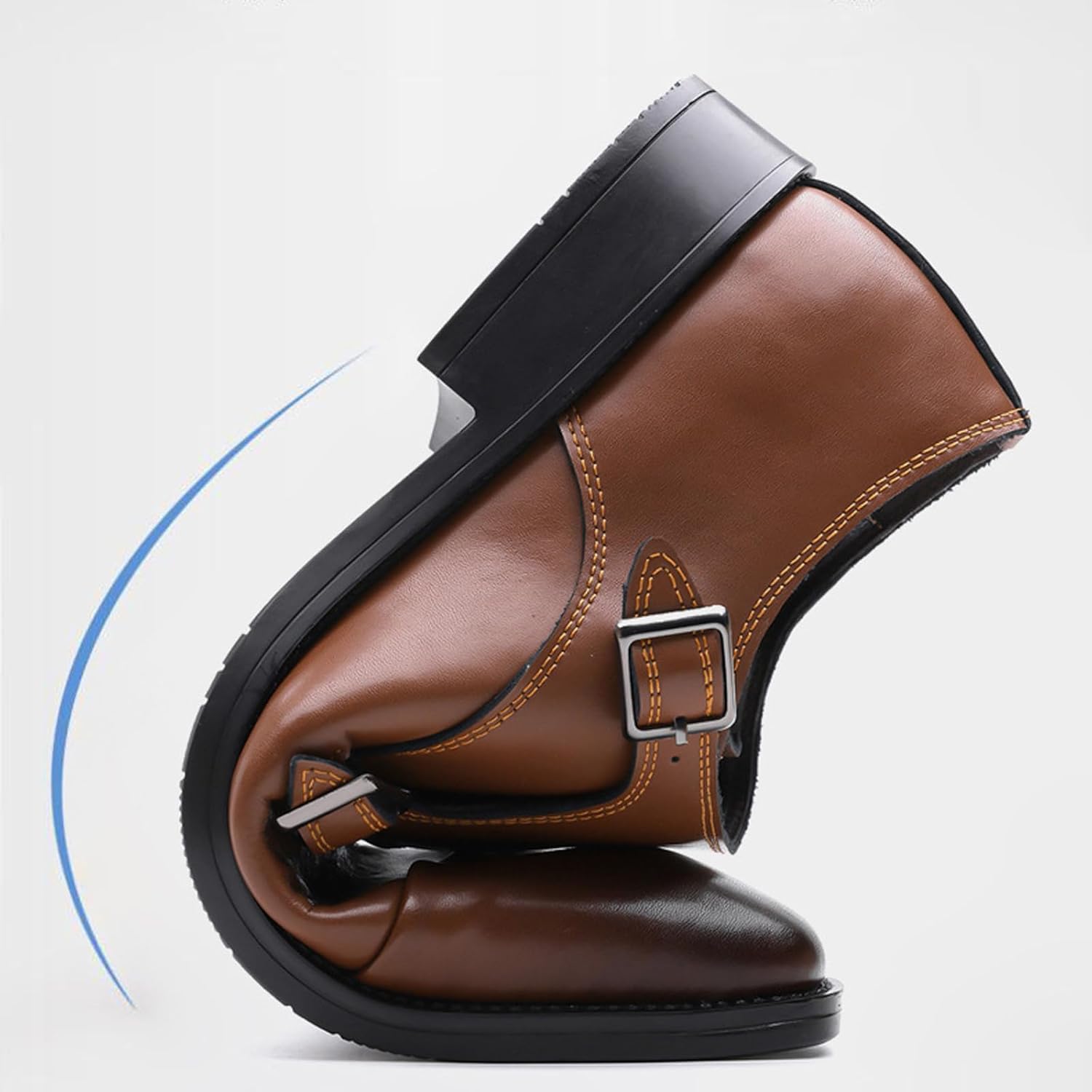 Мужские лоферы Monk Strap с классическим носком, низким каблуком, без шнуровки, для деловых встреч, свадеб, офиса и официального стиля, пенни-лоферы Nhbeoen, черный — фото 4