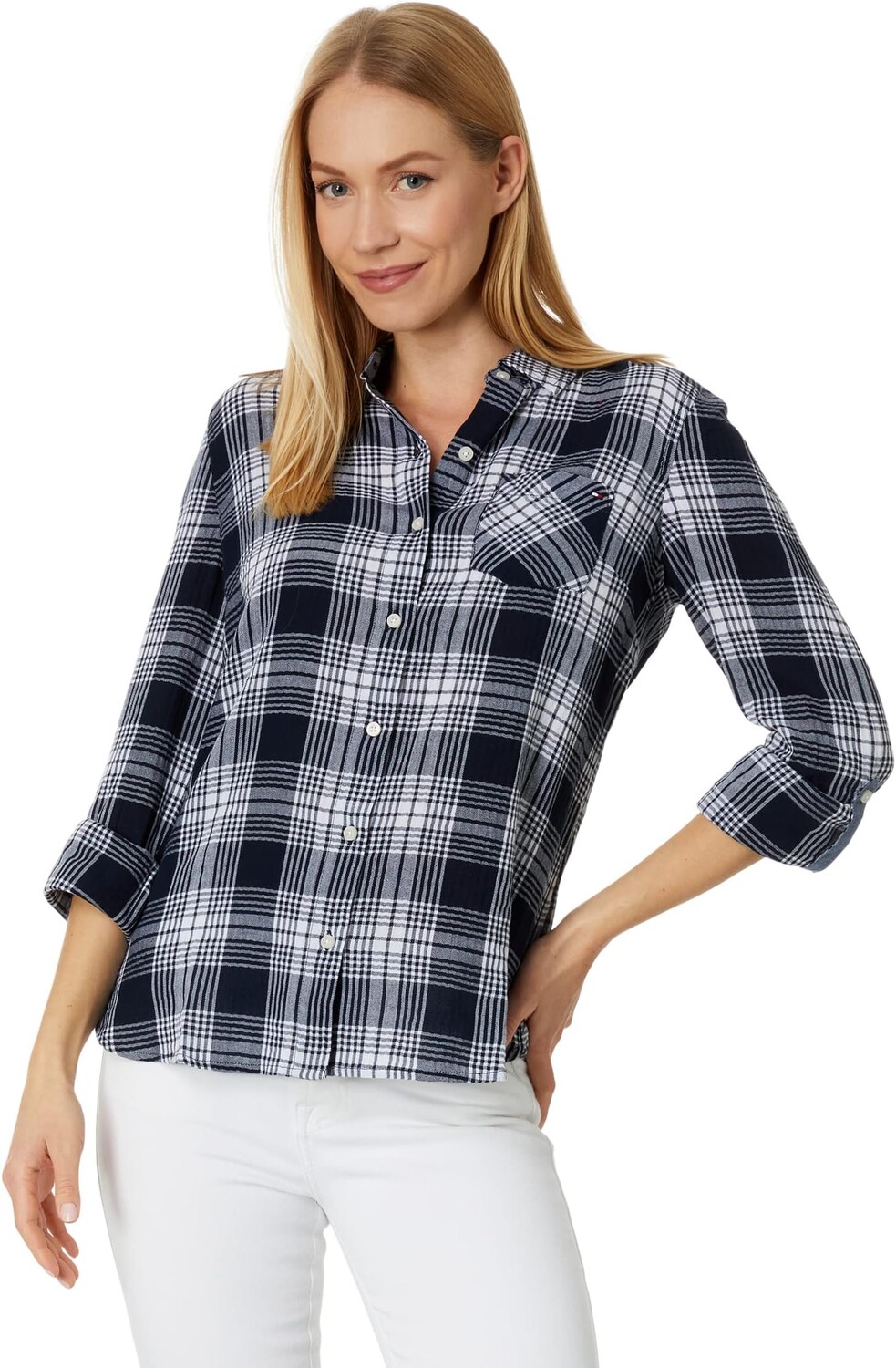 

Рубашка Patio Plaid Roll Tab Tommy Hilfiger, цвет Sky Captain/Bright White