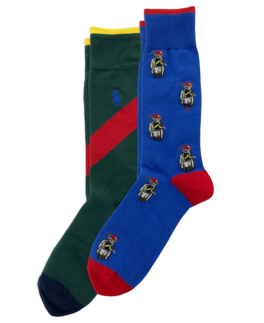 Мужские носки Polo Society Mini Bear Crew Socks, комплект из 2 штук Polo Ralph Lauren, royal/зеленый