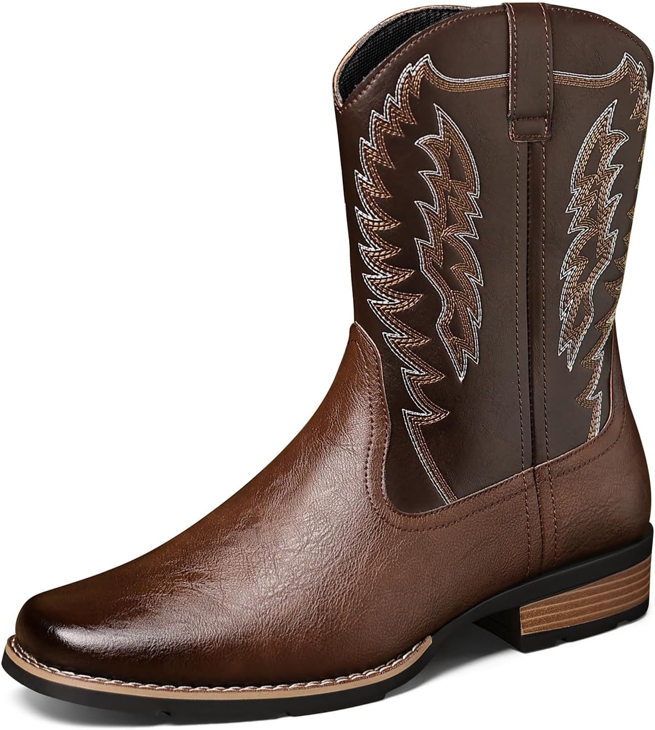 

Мужские западные ковбойские сапоги Fionnian, классическая вышивка с квадратным носком и боковой молнией, черно-коричневые, с массивным каблуком, устойчивые к скольжению, прочные сапоги до середины голени для работы в сельской местности